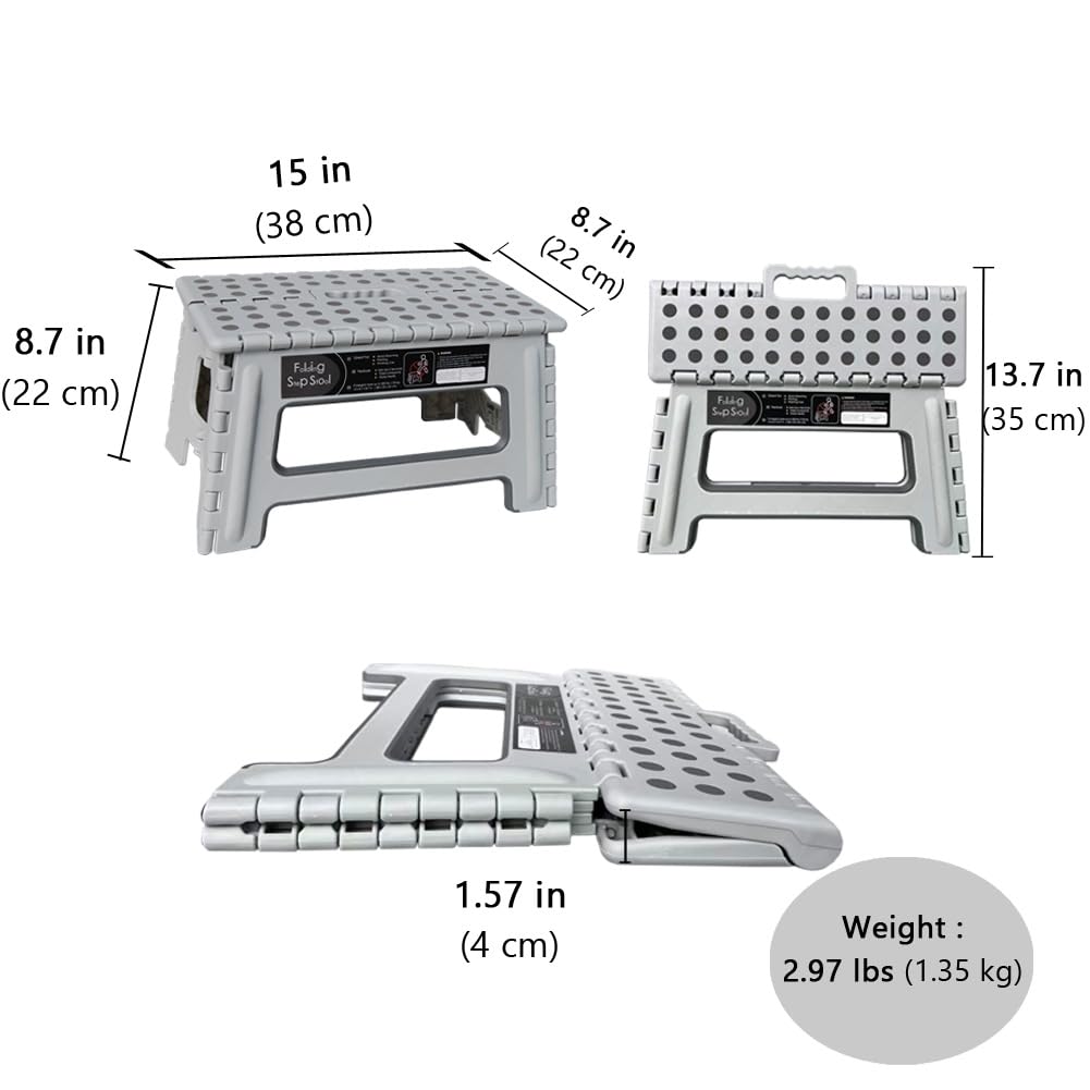 Folding Step Stool 9 Inch Height Gray F813586