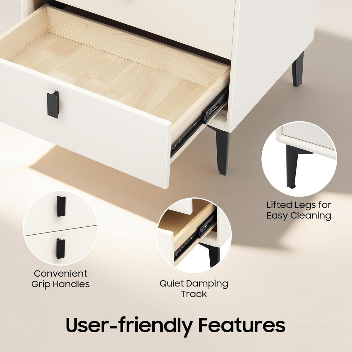 Beige 3 Drawer Smart Nightstand with Fingerprint Lock Z667591