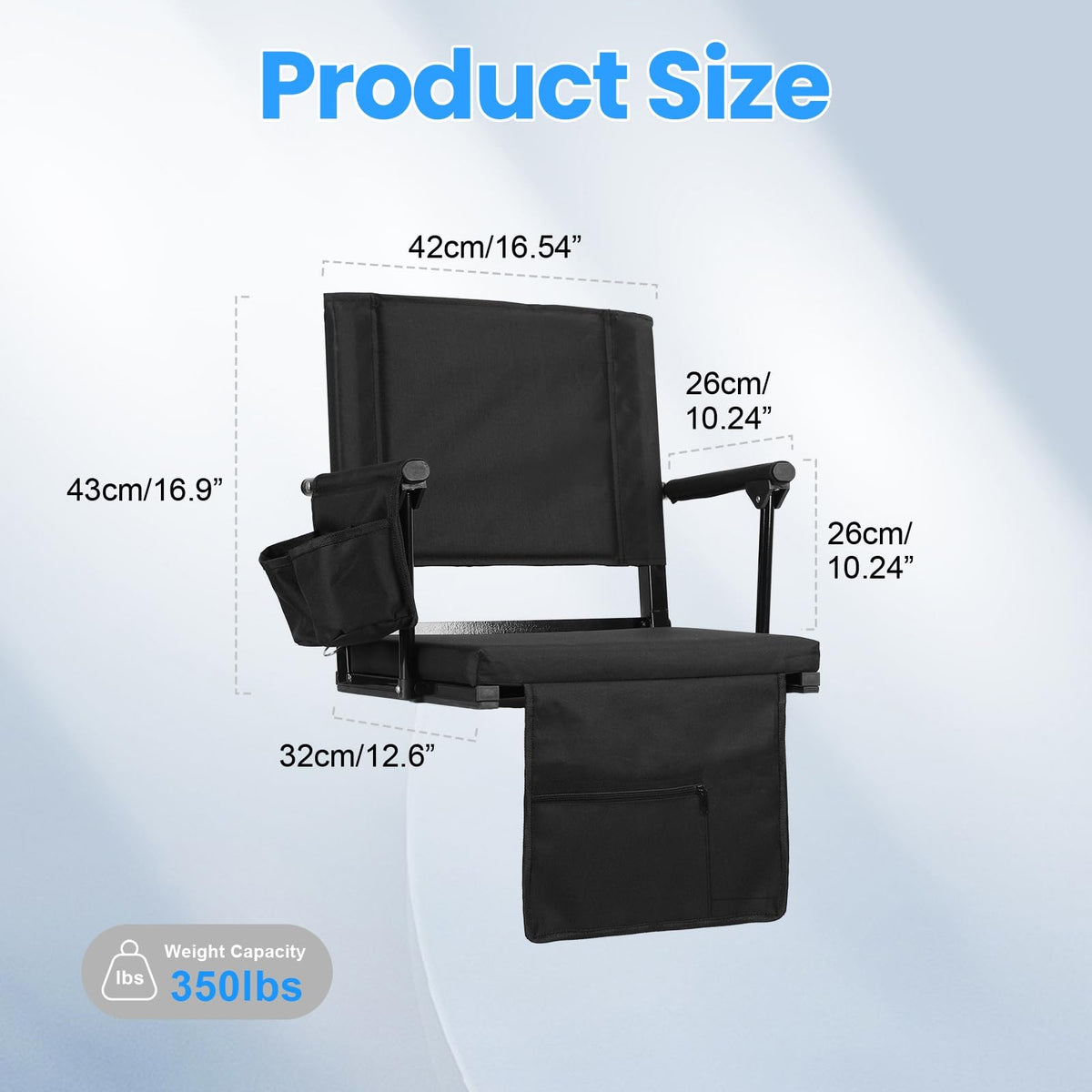 2 Pcs Folding Stadium Seat with Back Support & Cushion Black S672