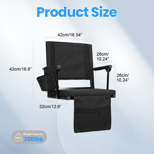 2 Pcs Folding Stadium Seat with Back Support & Cushion Black S672