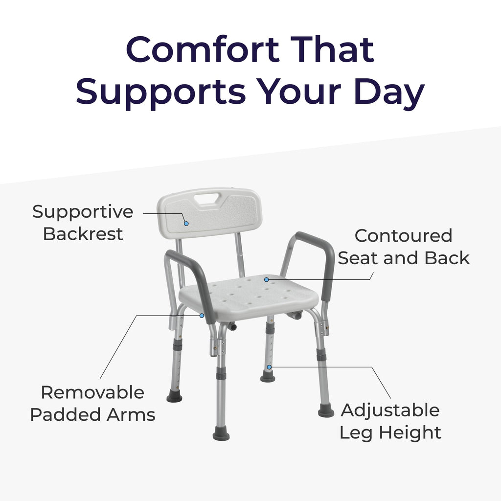 White Shower Chair with Back and Padded Arms X9199