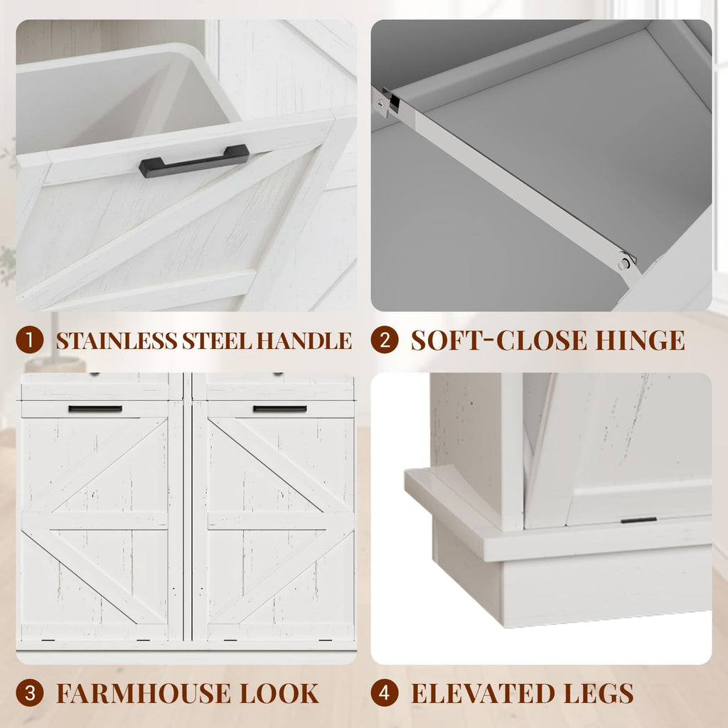 Brown White Double Tilt Out Trash Cabinet with Drawers O655300