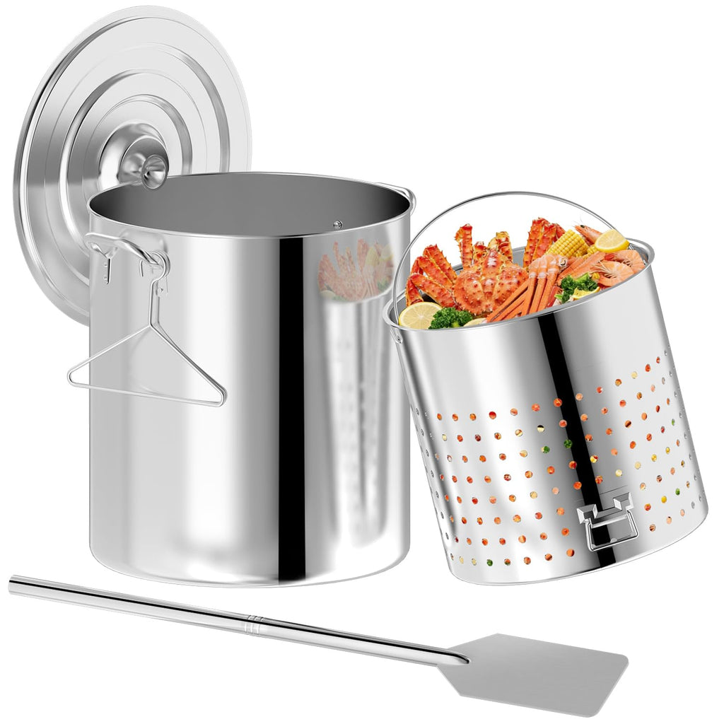 60QT Stainless Steel Stockpot with Basket M894519