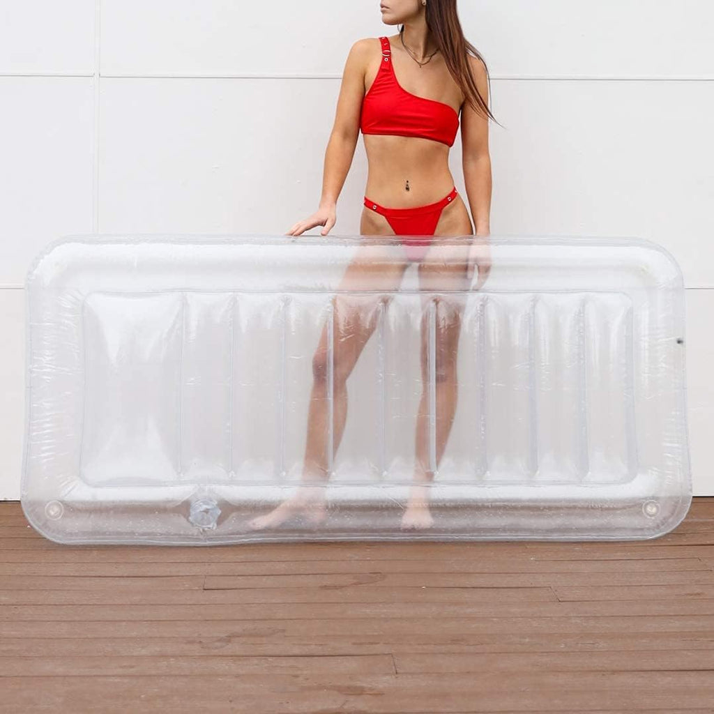 Transparent Inflatable Chaise Pool Float with Cup Holder I12258