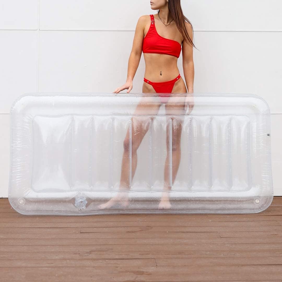 Transparent Inflatable Chaise Pool Float with Cup Holder I12258
