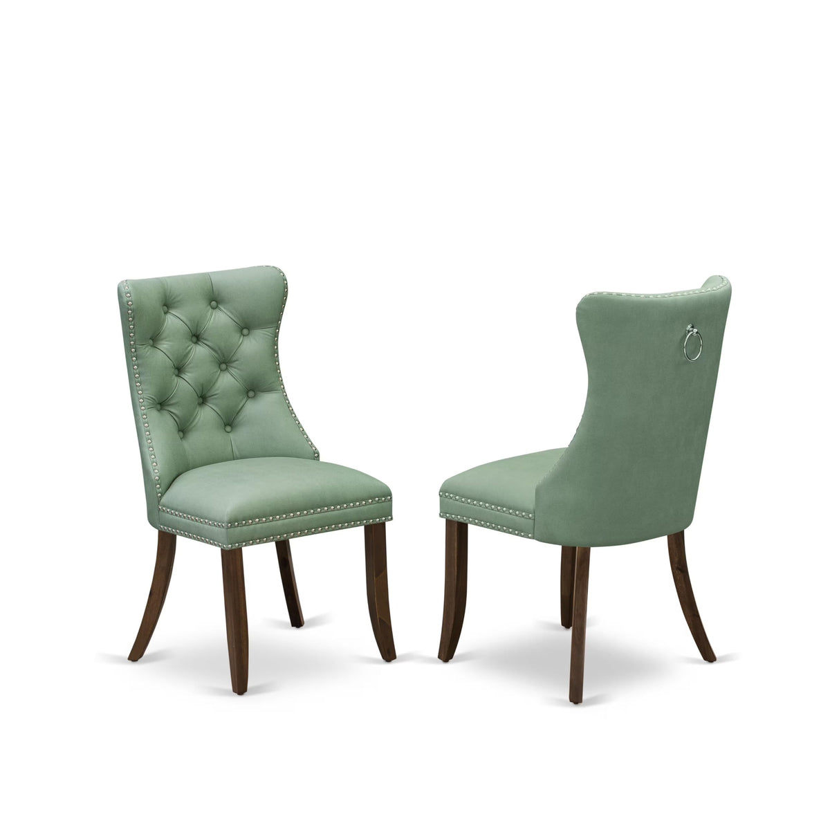 9 Piece Mid-century Dining Table Set with 8 Willow Green Polyester Chairs E514773