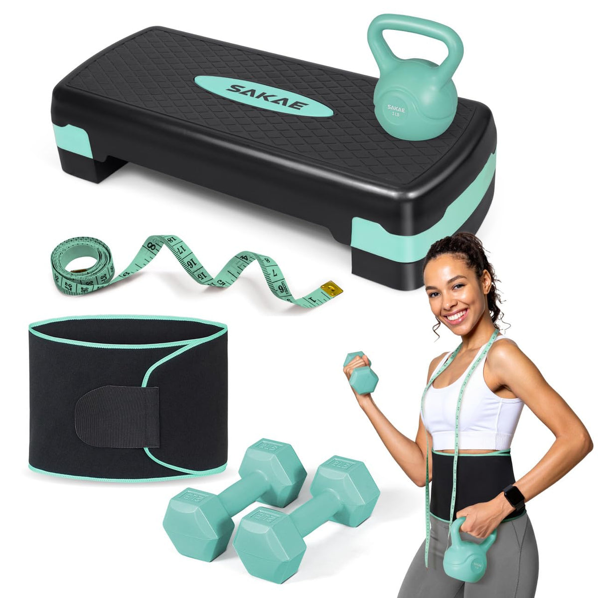 Adjustable Height Aerobic Stepper Set with Dumbbells, Kettlebell, Waist Trimmer, Ankle Weights or Weighted Vest U45683