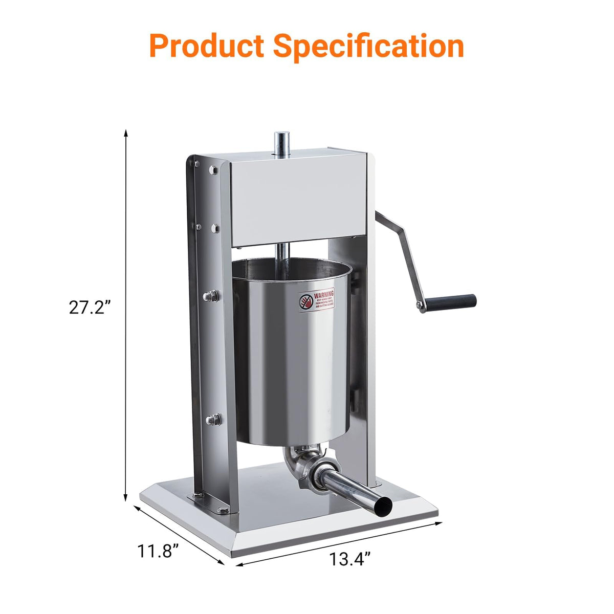 Manual 5L Stainless Steel Sausage Stuffer with 4 Stuffing Tubes W71545