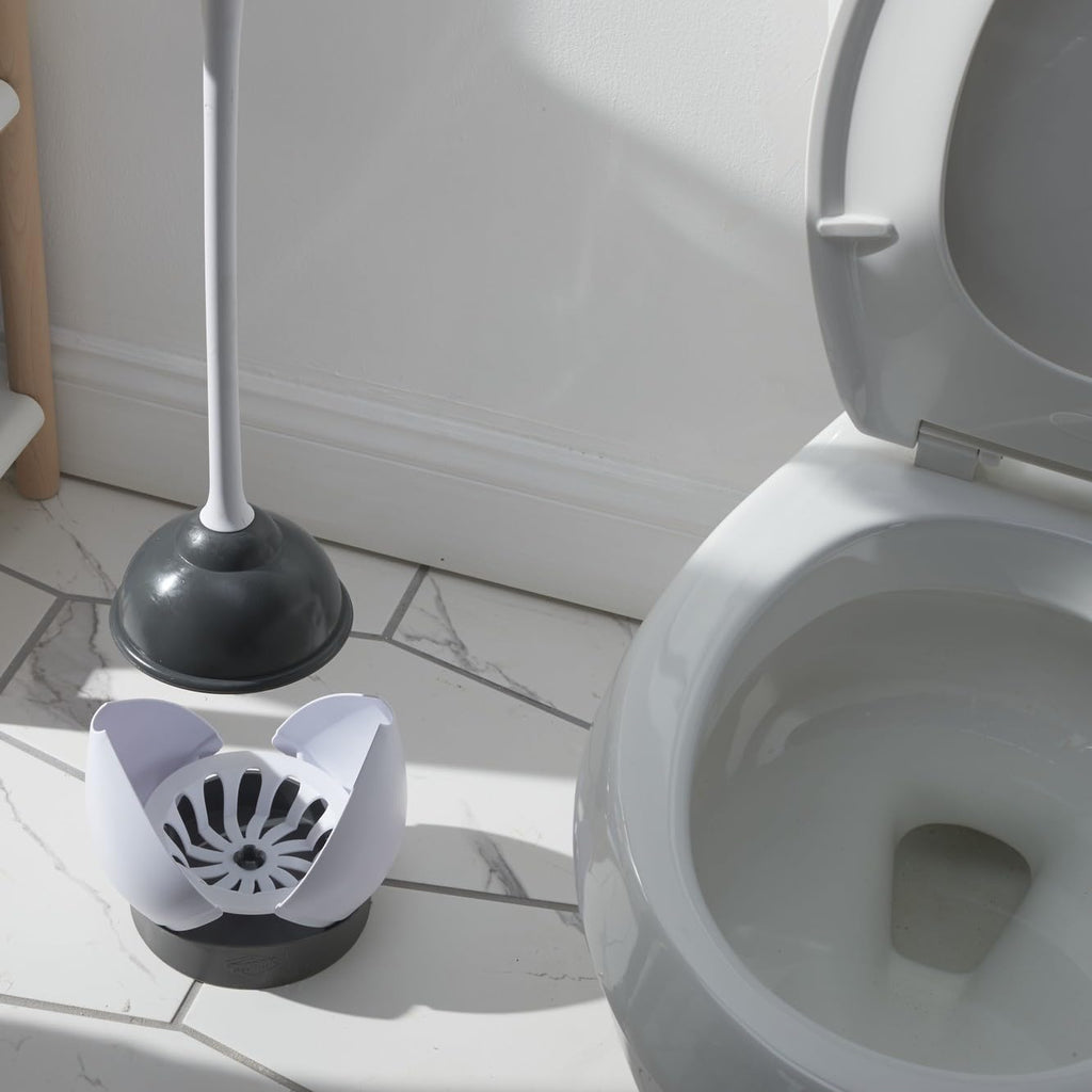 Heavy-Duty Toilet Plunger with Hideaway Holder, White K534
