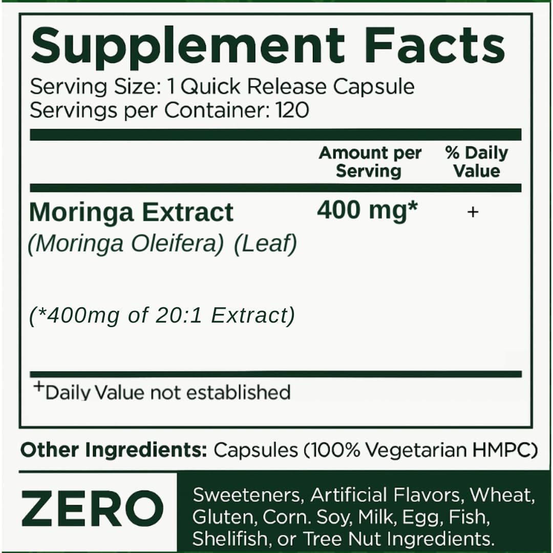 Moringa Capsules 400mg 20:1 Extract 120 Capsules I1157
