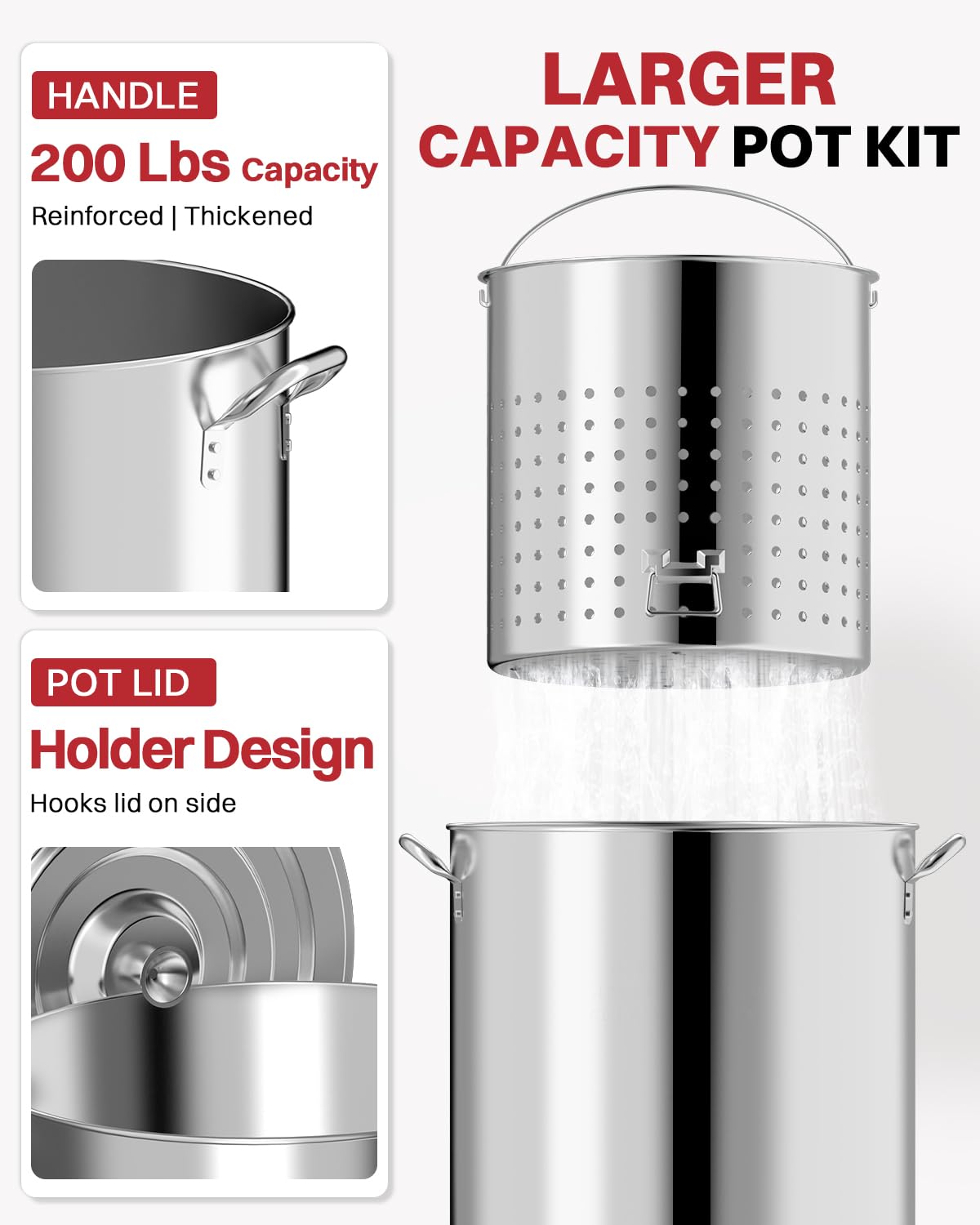60QT Stainless Steel Stockpot with Basket M894519