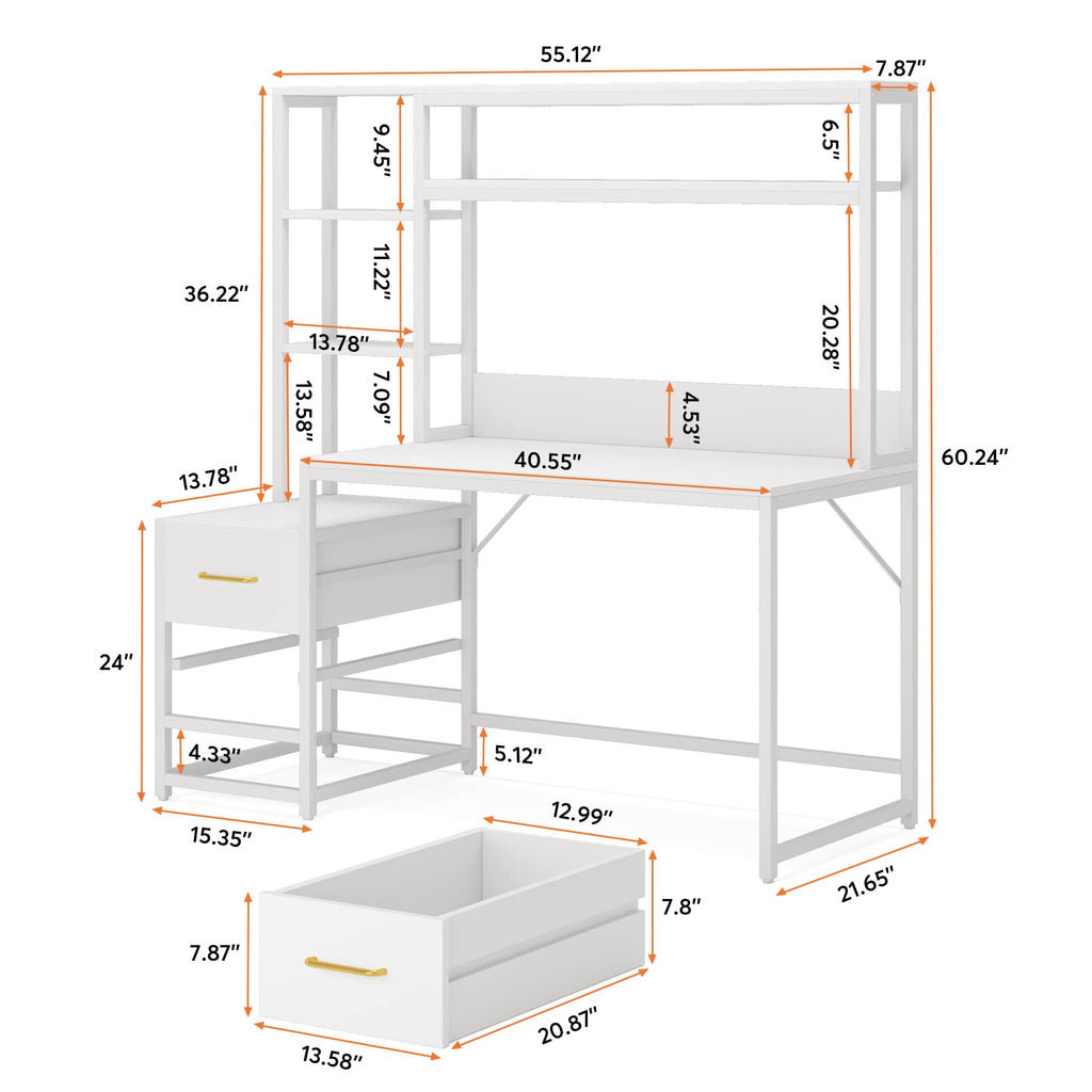 55 Inch Computer Desk with 2 Drawers and Storage Shelves X551569