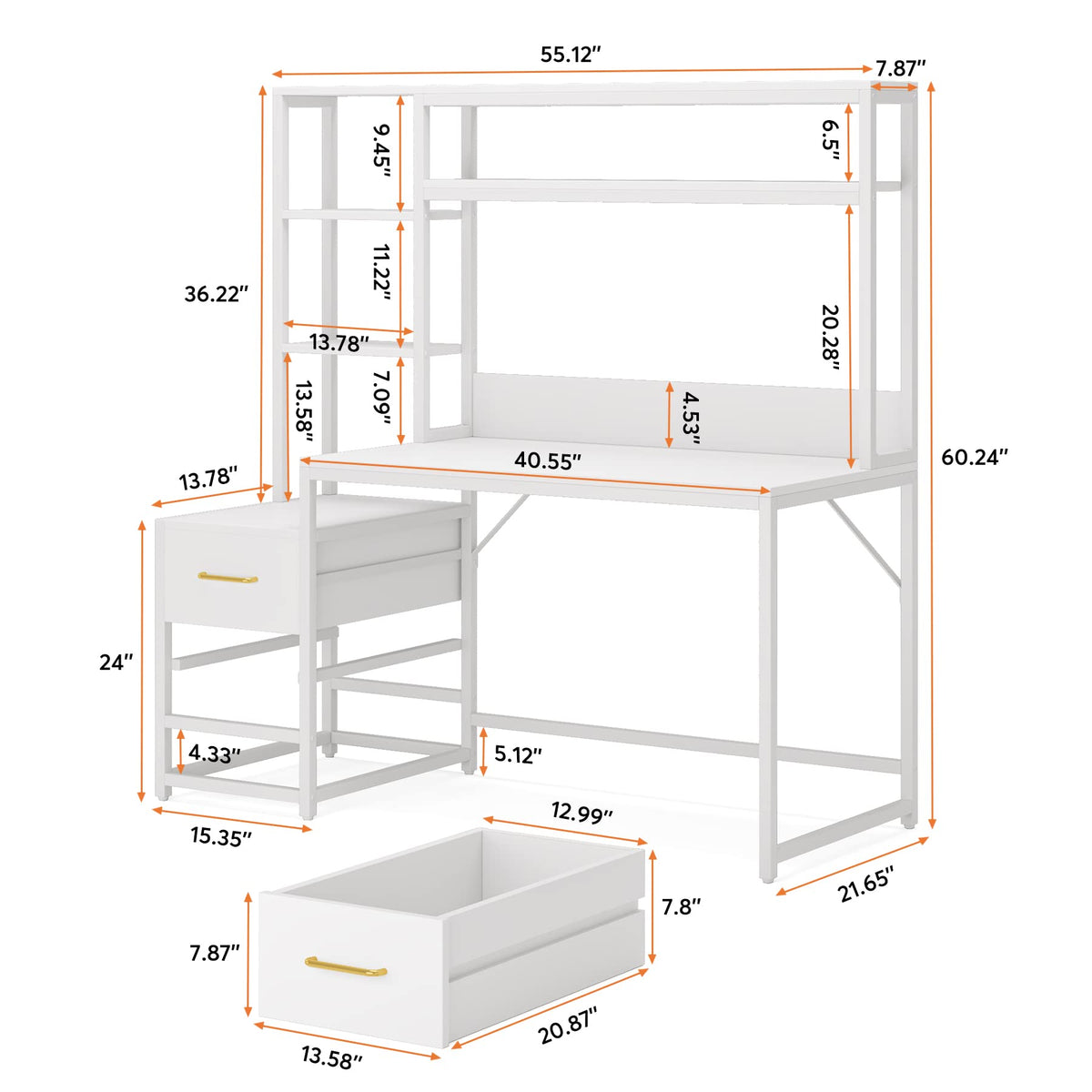 55 Inch Computer Desk with 2 Drawers and Storage Shelves X551569