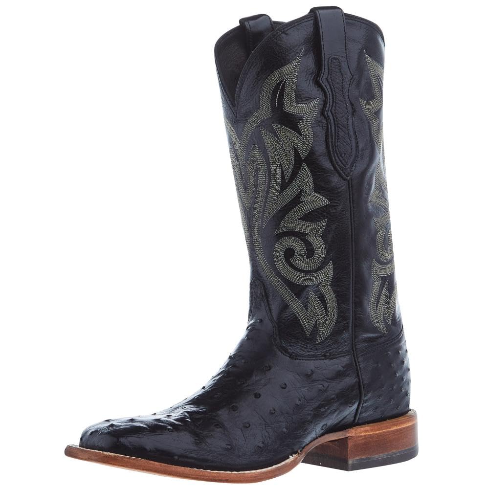 Black Ostrich Square Toe Cowboy Boot V65937