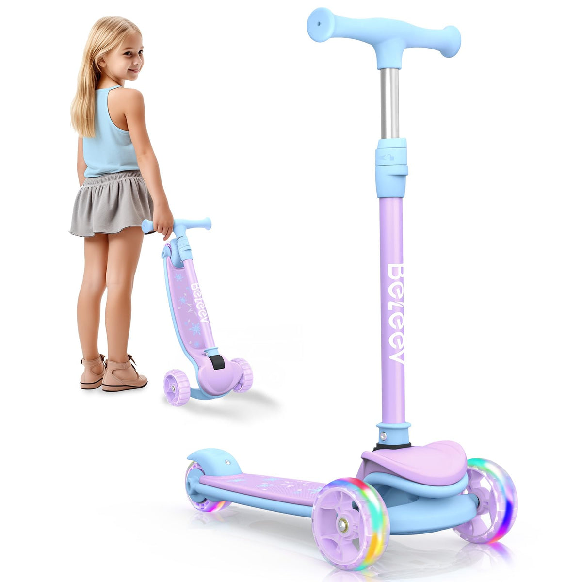 3 Wheel Folding Kick Scooter with LED Light-Up Wheels Z454