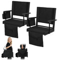2 Pcs Folding Stadium Seat with Back Support & Cushion Black S672