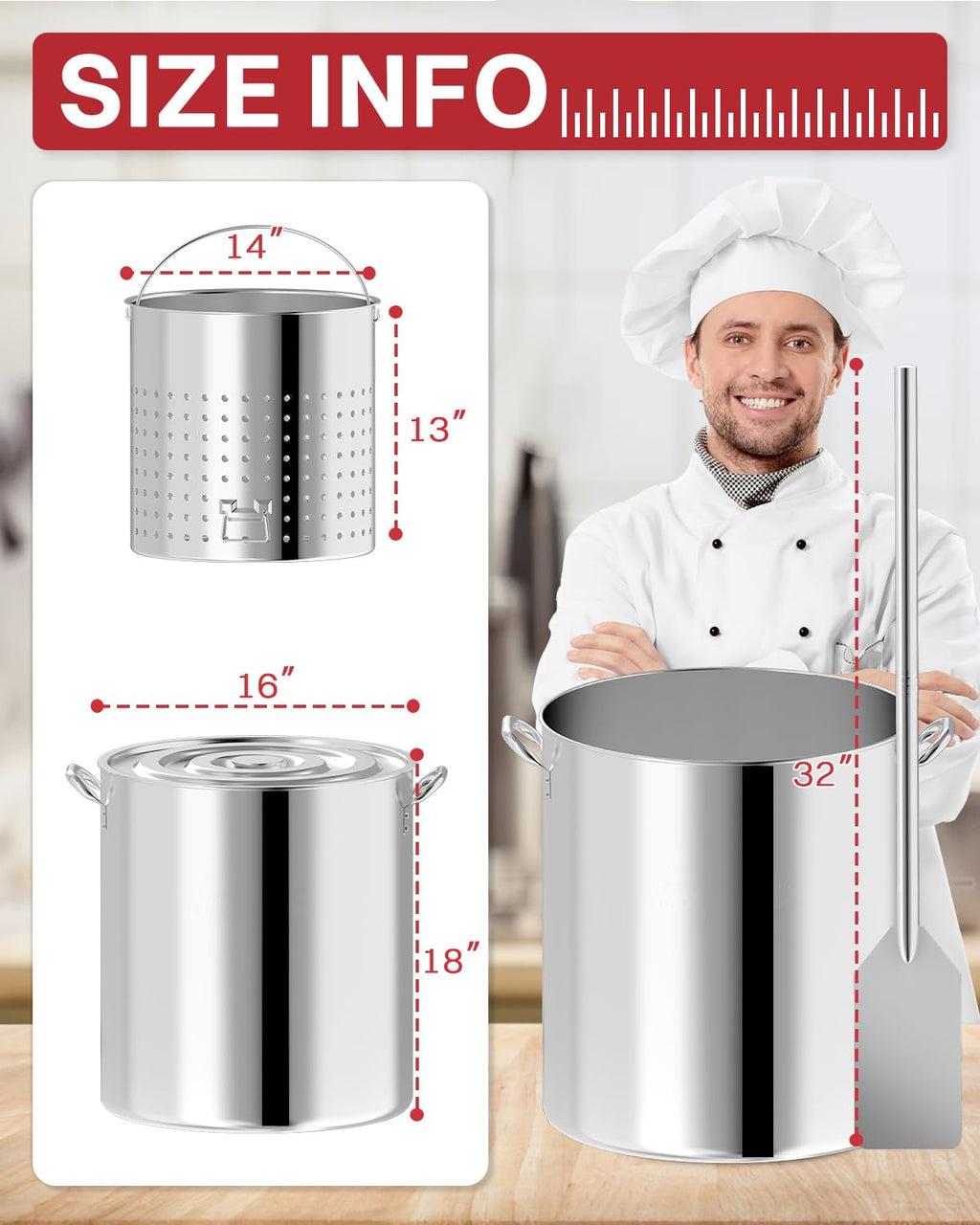 60QT Stainless Steel Stockpot with Basket M894519