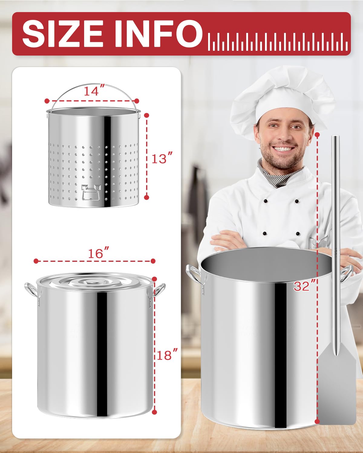 60QT Stainless Steel Stockpot with Basket M894519