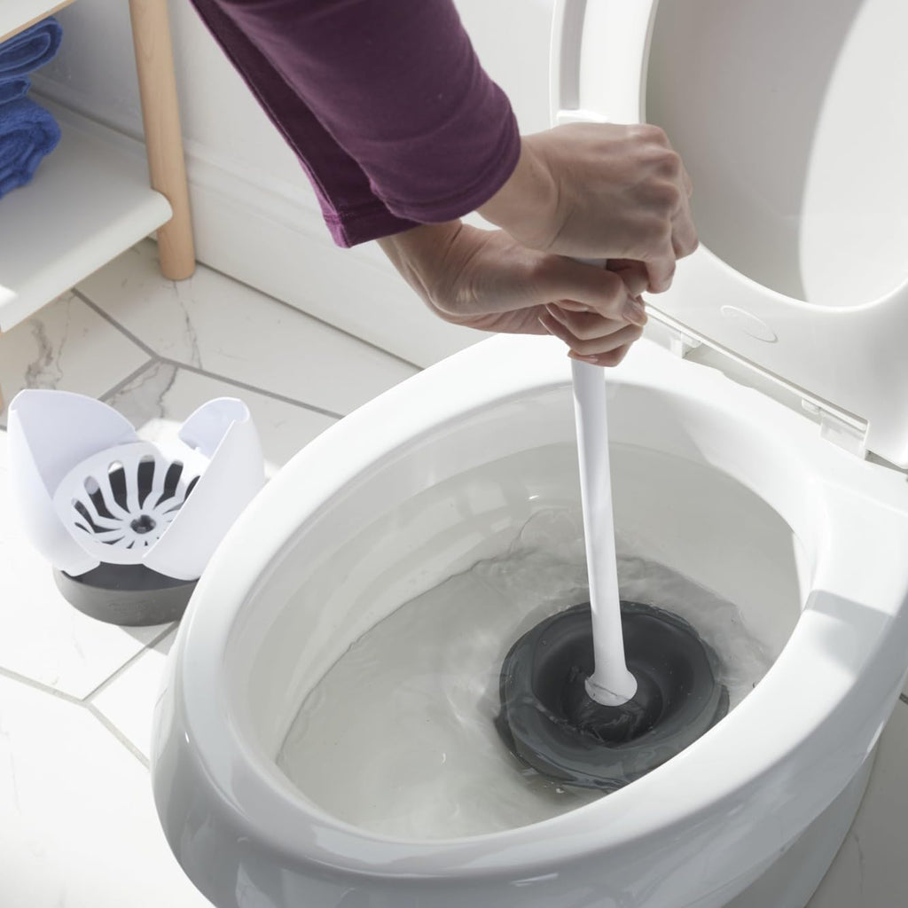 Heavy-Duty Toilet Plunger with Hideaway Holder, White K534