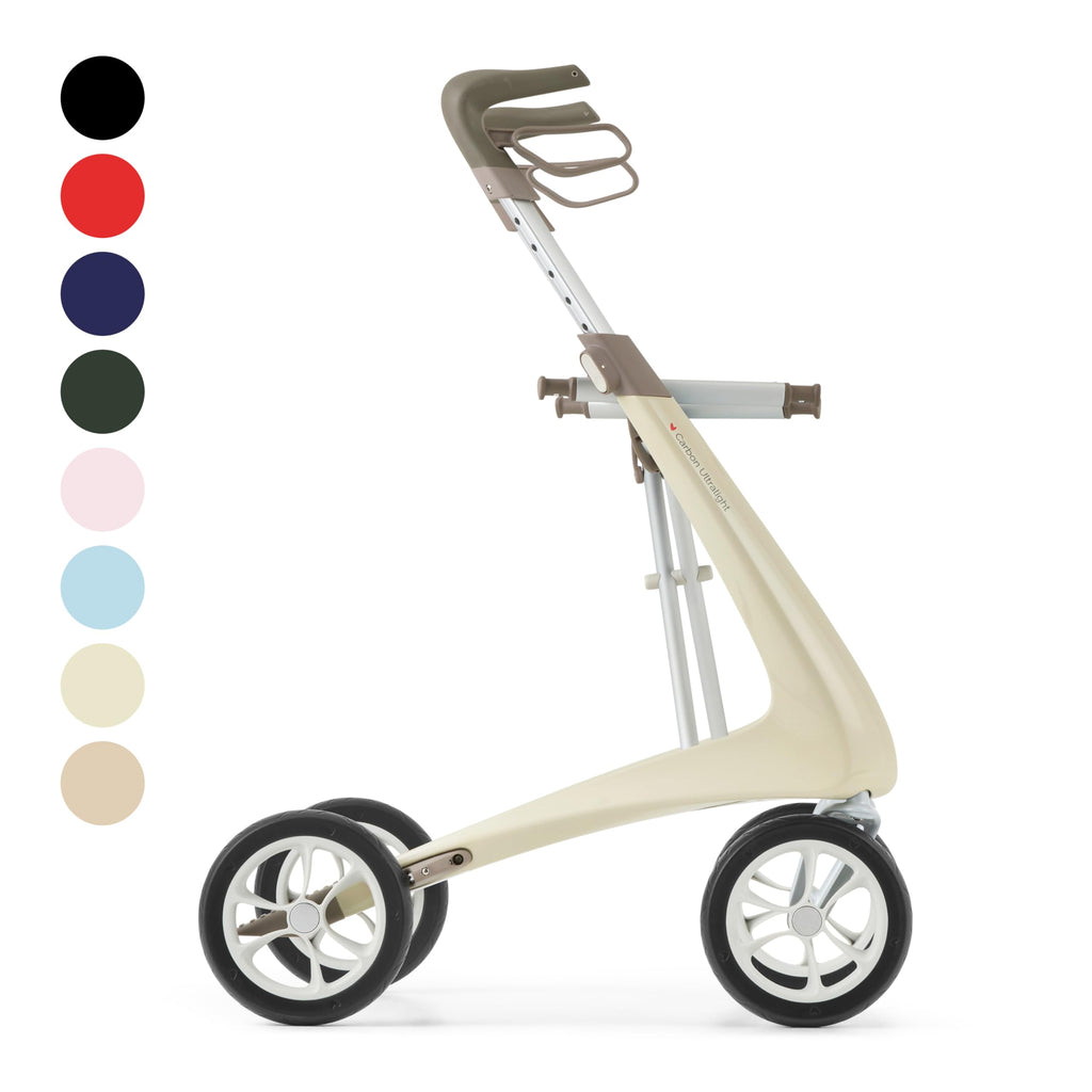 Carbon Ultralight Rollator Walker, 10.6 lbs, Oyster White, Compact M31839