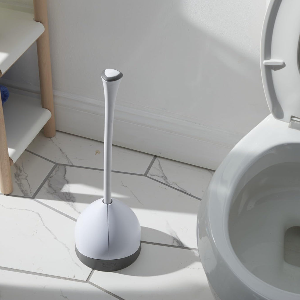 Heavy-Duty Toilet Plunger with Hideaway Holder, White K534