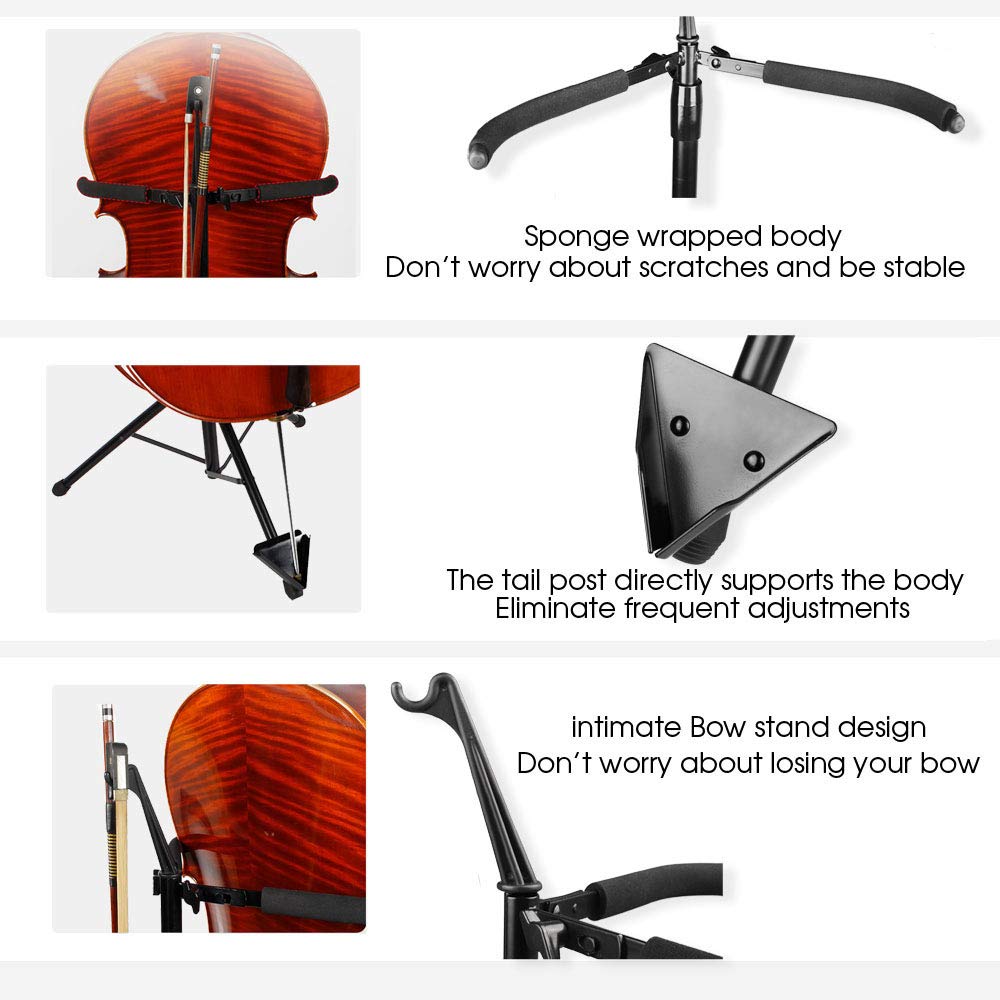 Adjustable Foldable Cello Stand with Bow Hook M5194