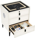 Beige 3 Drawer Smart Nightstand with Fingerprint Lock Z667591