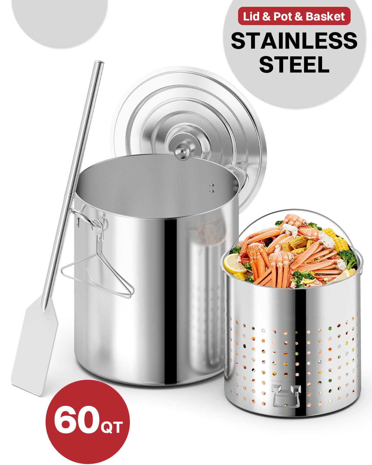 60QT Stainless Steel Stockpot with Basket M894519