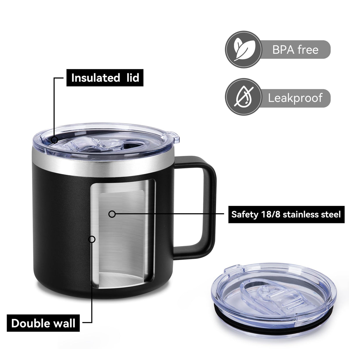 14 oz Insulated Stainless Steel Travel Coffee Mug with Handle and Lid O1147