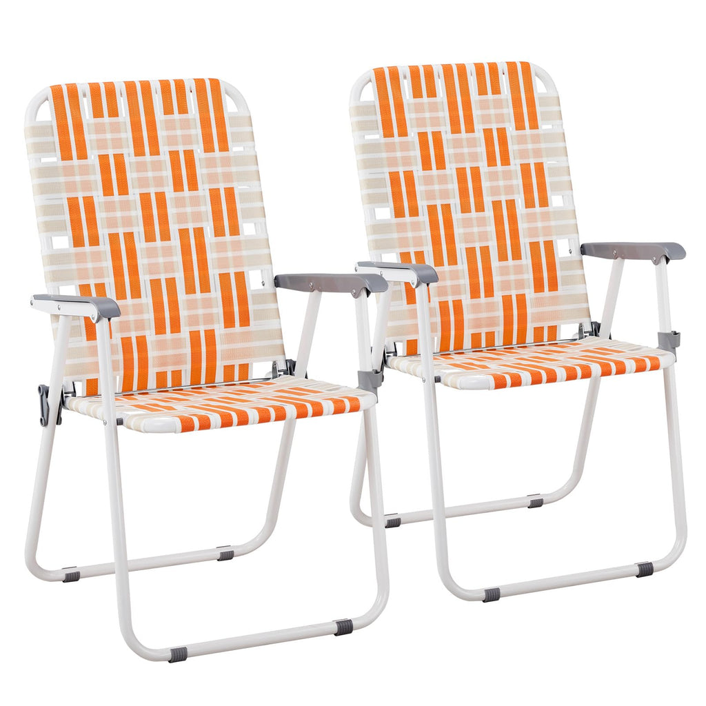 Folding Webbed Patio Chair Set of 2 Orange & White O105