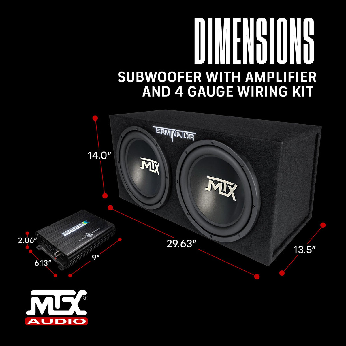 12" Subwoofer Box, Mono Amp & 4 Gauge Wiring Kit I2051
