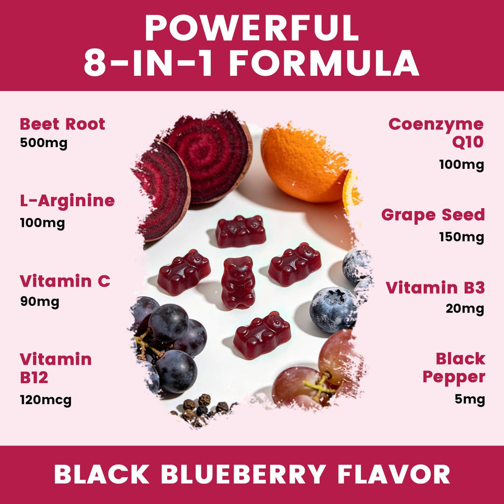 Beet Root Gummies with CoQ10, L-Arginine & Grape Seed Extract, Vegan, 60 Counts Z3675