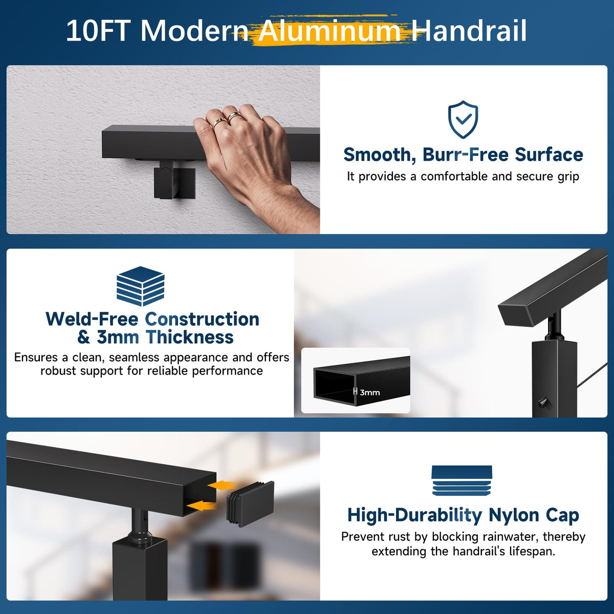 Black Aluminum Handrail 3 Pack D392061