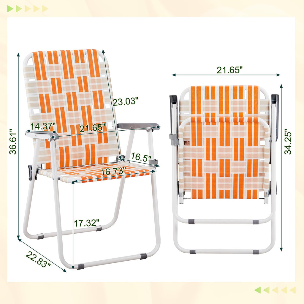 Folding Webbed Patio Chair Set of 2 Orange & White O105