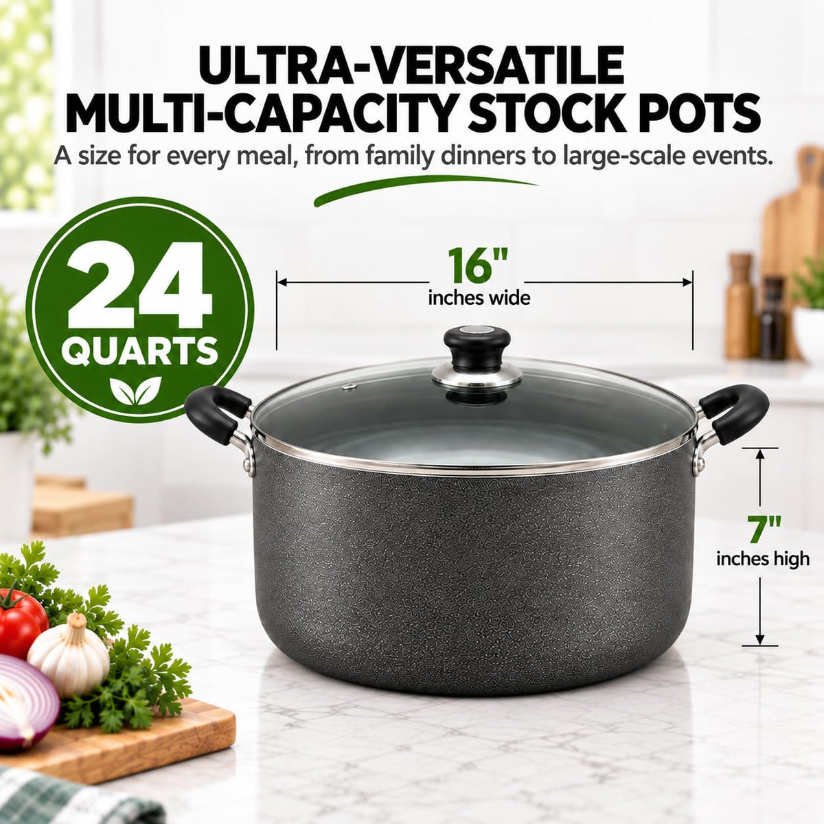 24QT Aluminum Sauce Pot with Glass Lid A309