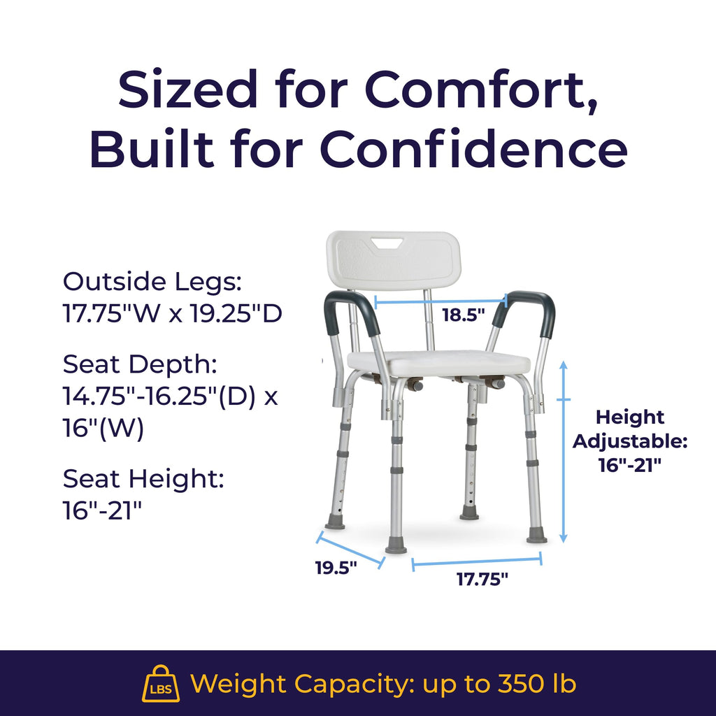 White Shower Chair with Back and Padded Arms X9199