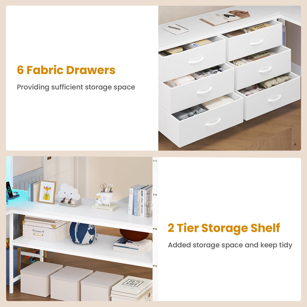 Full Size Loft Bed with U-Shaped Desk and 6 Storage Drawers O3402