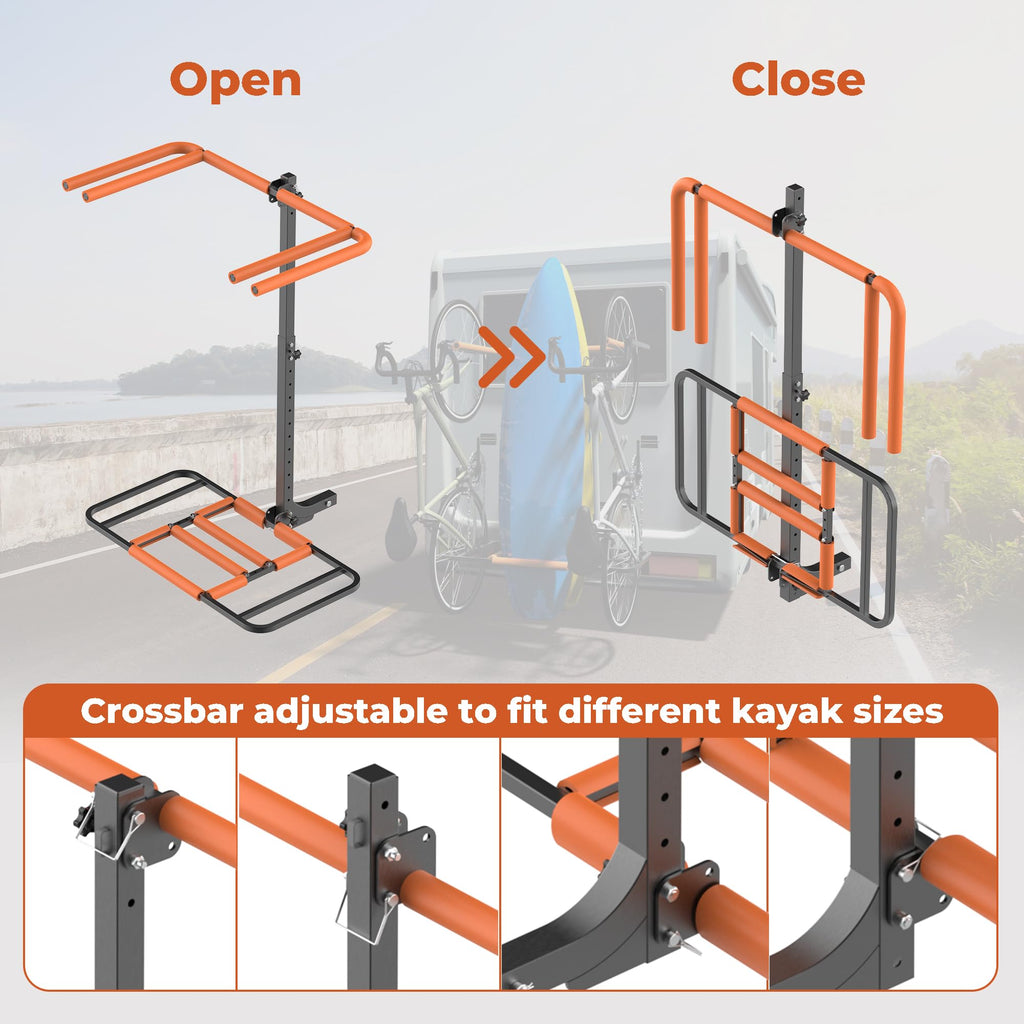 RV Kayak Rack and Bike Carrier for 2 Kayaks and 2 Bikes, 300 LBS Heavy Duty Alloy Steel K6012