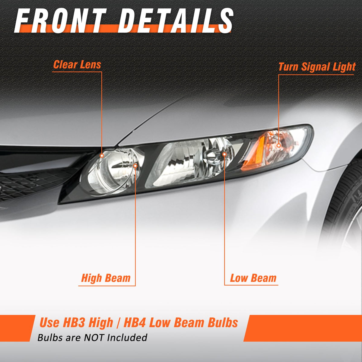 2006-2011 Honda Civic 4 Door Black Headlights Pair M54150