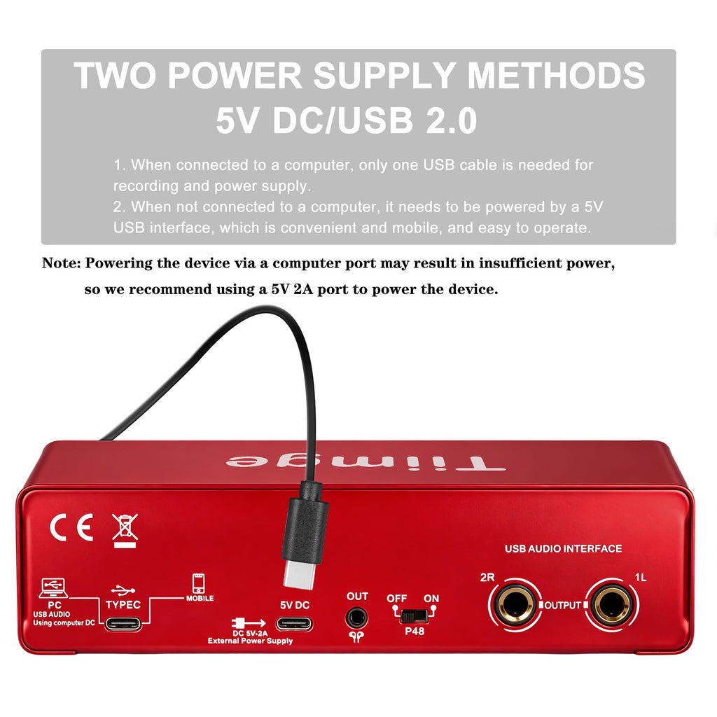 USB Audio Interface with 48V Phantom Power, 24Bit/192kHz, XLR/TRS Inputs T2480