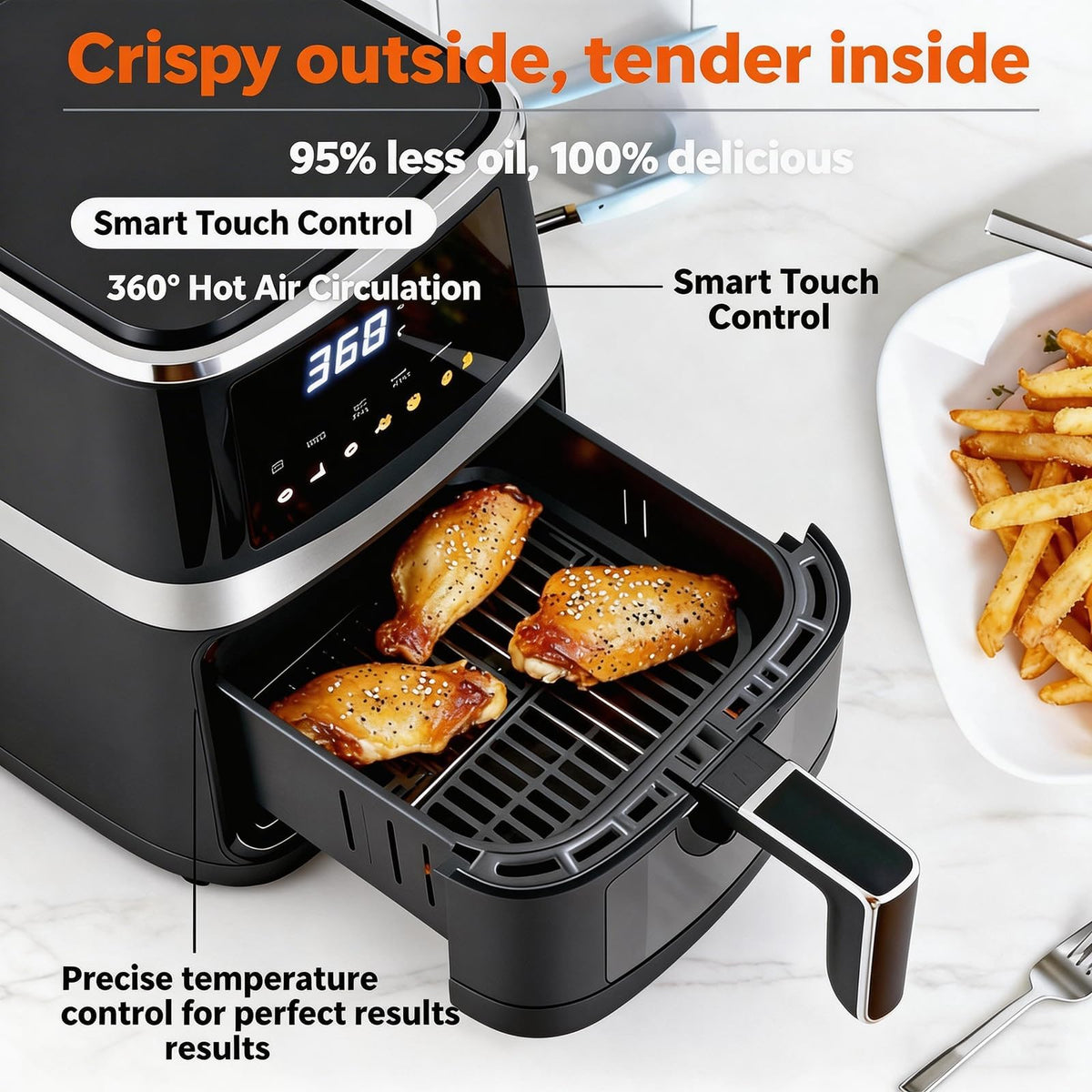 6 QT Family Size Air Fryer with Visible Cooking Window T652