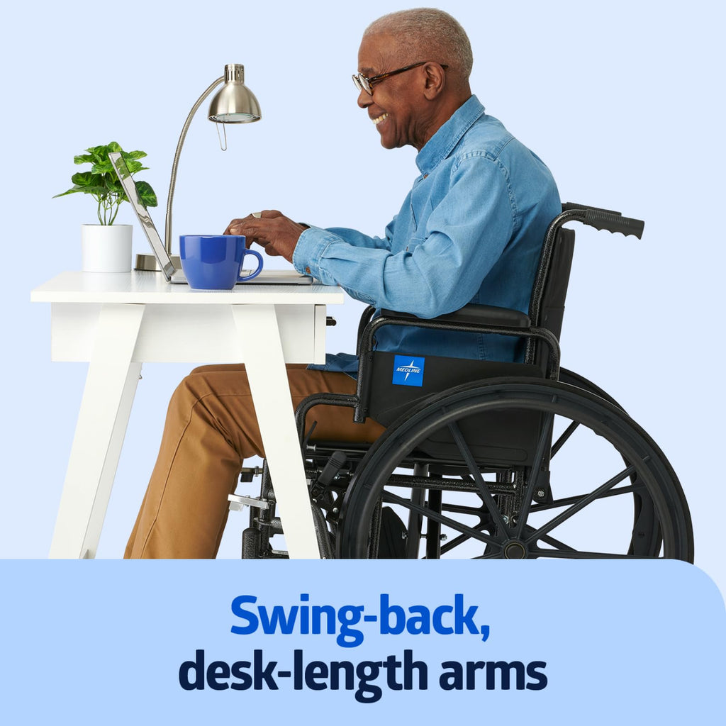 Folding Wheelchair with Swing-Back Desk-Length Arms and Swing-Away Footrests R978
