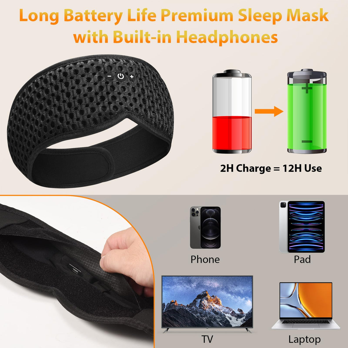 Sleep Mask with Bluetooth Headphones J73754