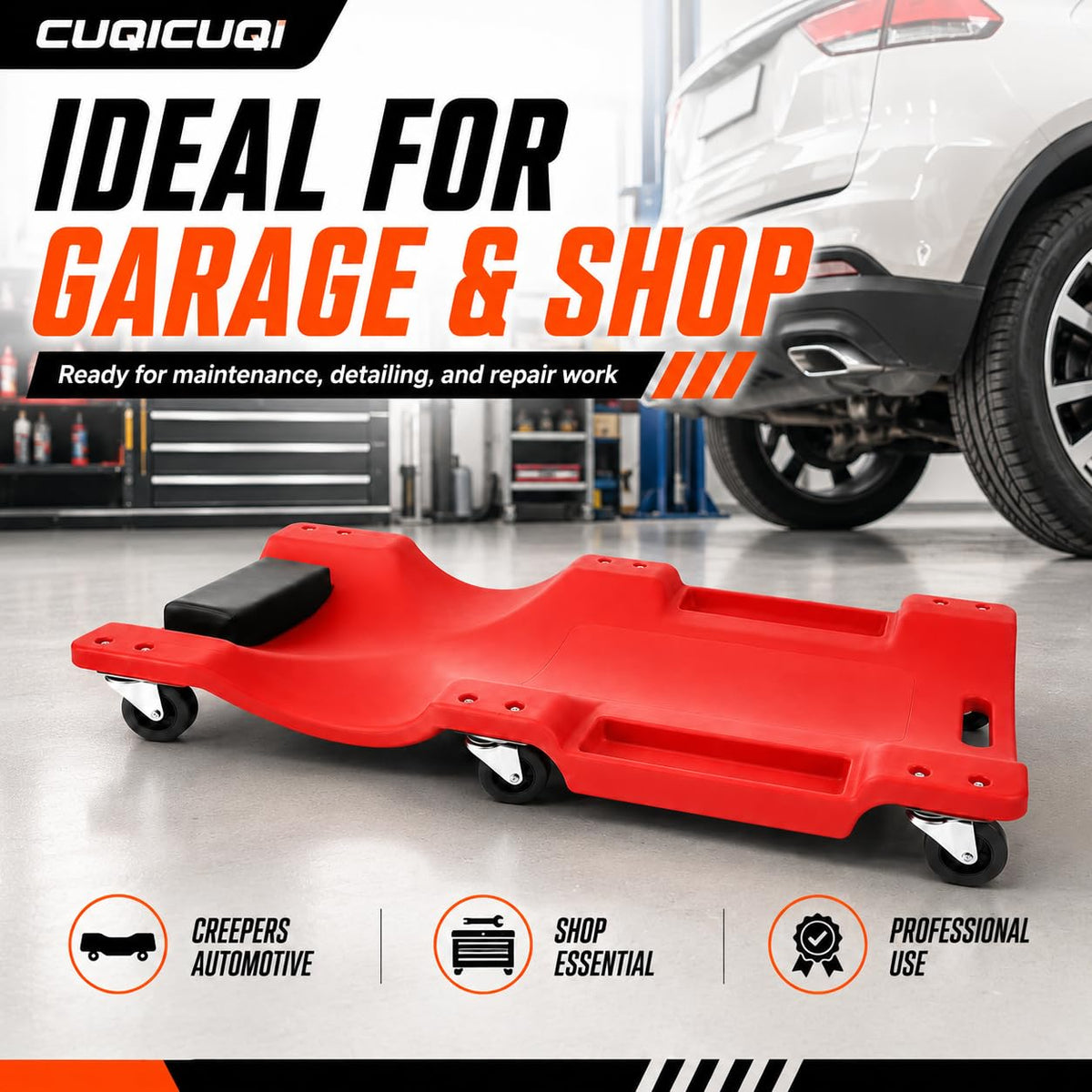 Low Profile Mechanic Creeper with Padded Headrest and 6 Swivel Casters V454