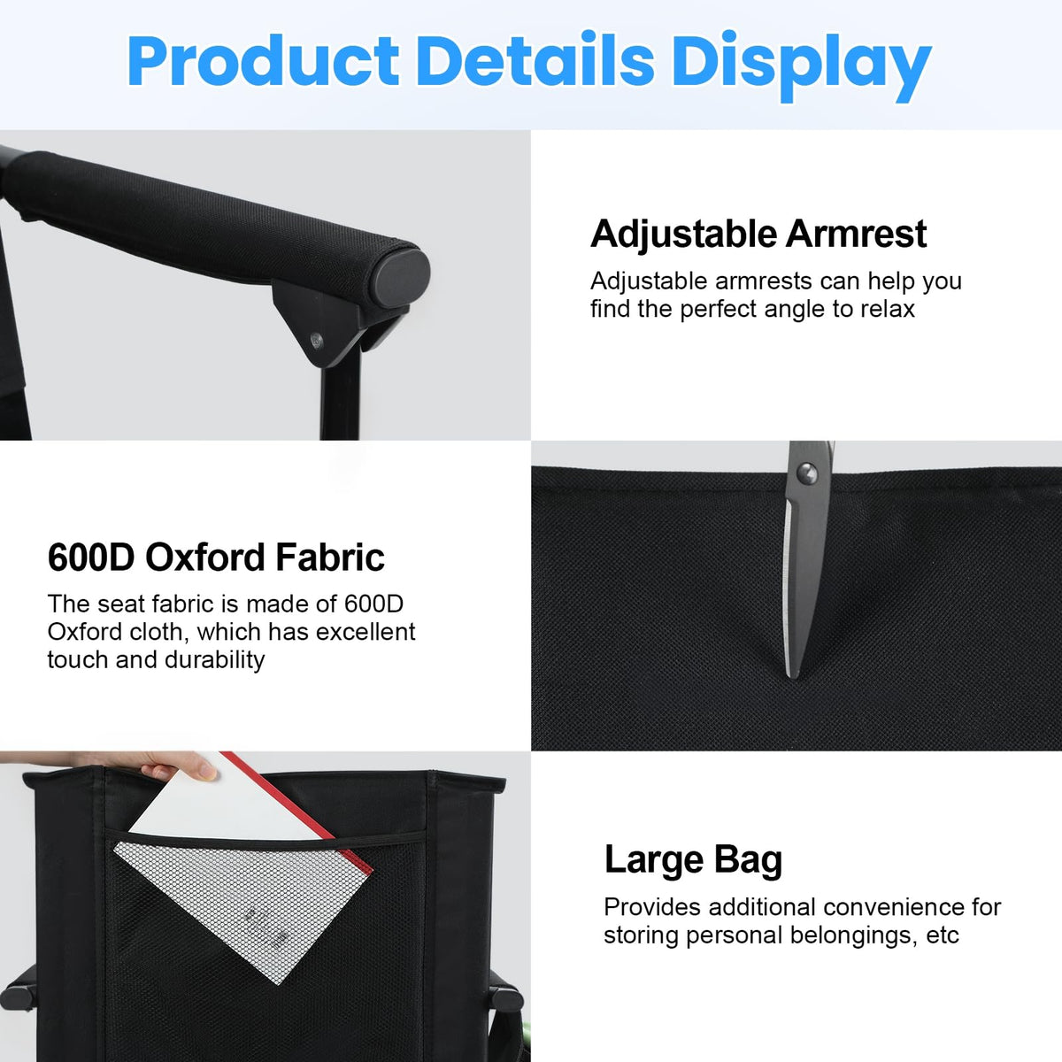2 Pcs Folding Stadium Seat with Back Support & Cushion Black S672