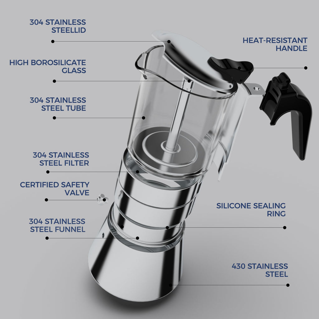Induction Stovetop Espresso Maker 240ml 6cup Q874485
