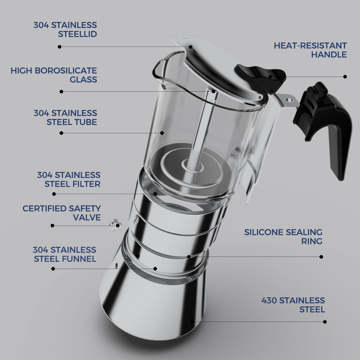 Induction Stovetop Espresso Maker 240ml 6cup Q874485