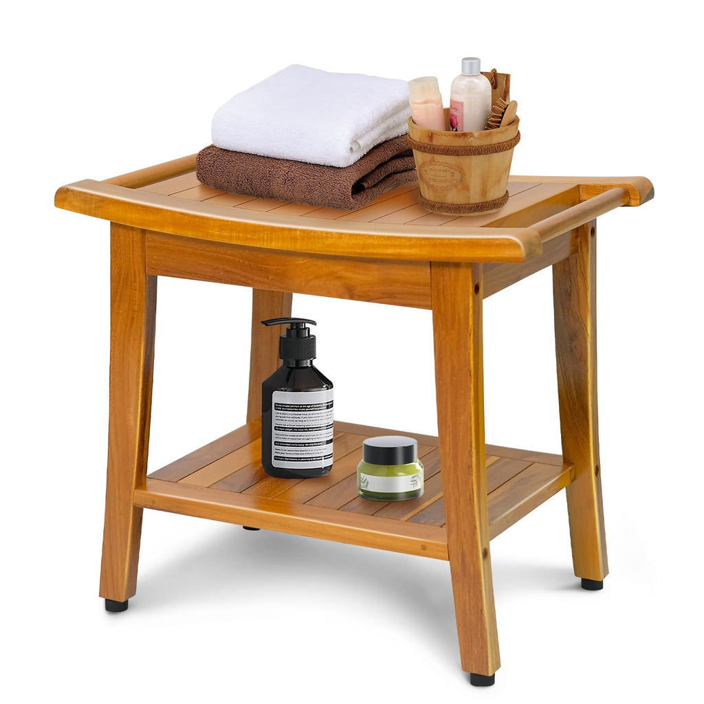 20" Teak Shower Bench with Shelf & Handle M878