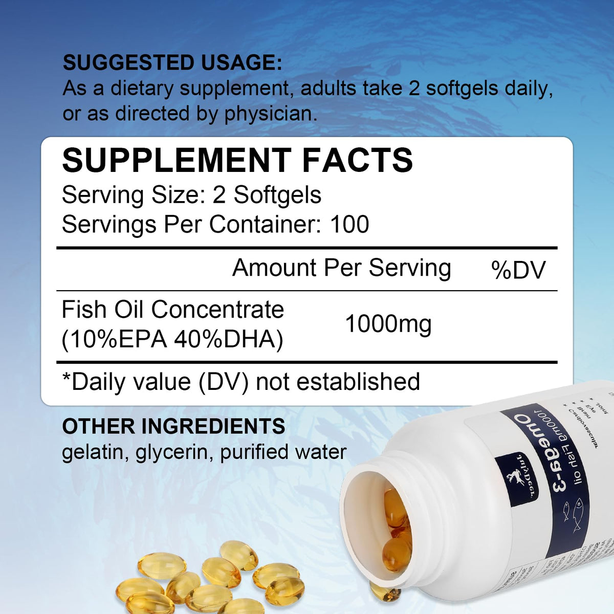 Omega 3 Fish Oil 1000 mg 200 Softgels H623