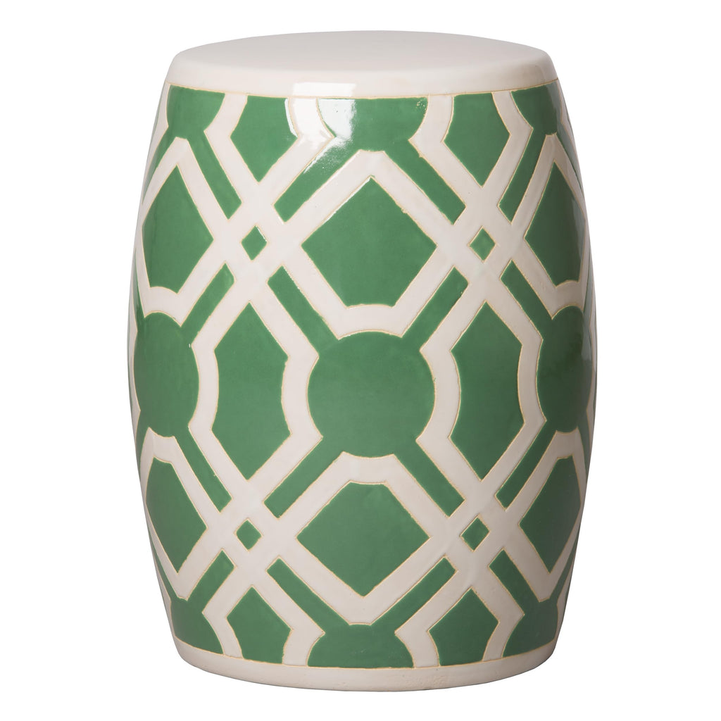 18 in. Glossy Glaze Meadow Green Round Ceramic Garden Stool U79655